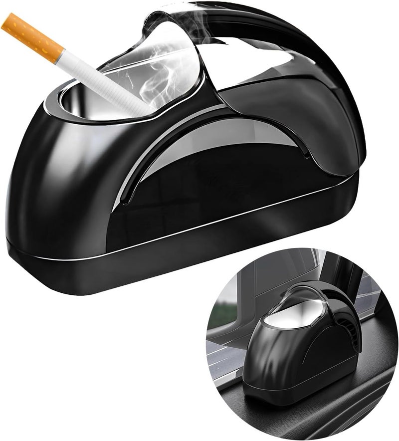 Wevdn Car Ashtray with Lid, Portable Smokeless Car Door Cigarette Ashtray with LED Light, Windproof Automotive Ash Tray for Most Car Home Office Outdoor Use, Car Accessories (Black) - Image 1
